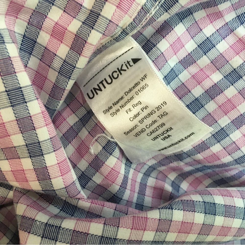 UNTUCKit Shirt Mens XL Blue Pink Check Plaid Long Sleeve Collared - Picture 6 of 6